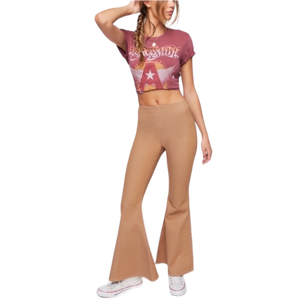 Forever 21 Flare Tan Pants Mid Rise Slim Fit